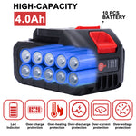 21V Lithium Battery With Electric Quantity Display, 4.0 Ah Battery With Charger Adapter